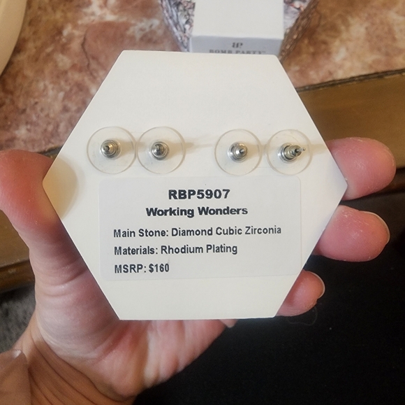 Working Wonders" Diamond Cubic Zirconia Rhodium Plating Silver Earrings - April - Picture 3 of 3
